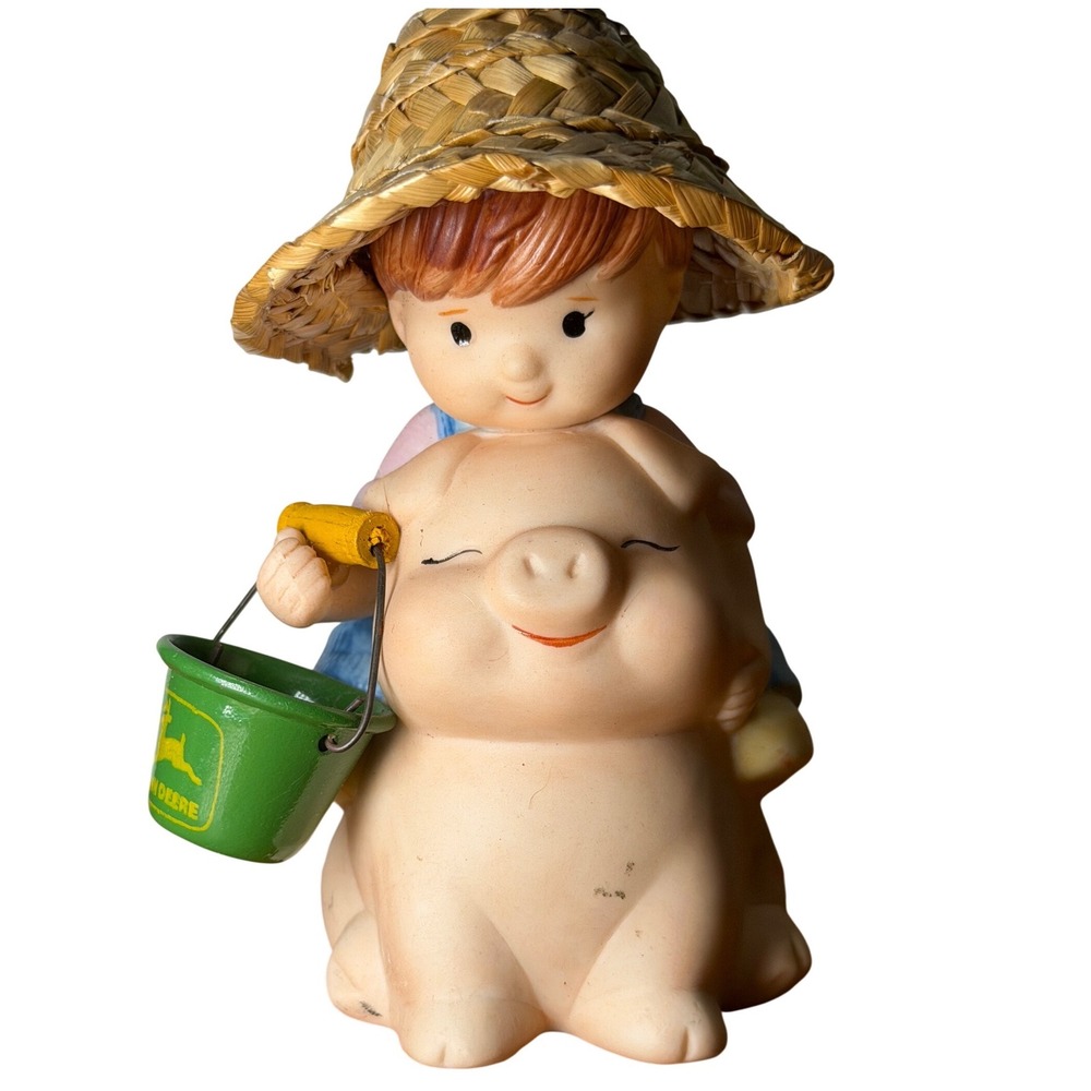 Vintage 1999 John Deere Hog Wild About You Figurine Boy on Pig Straw Hat 685135